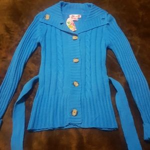 Girls Size 14 New Blue Belted Cardigan